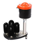 Heavy Duty Electric Commercial Glass Washer Slick Five Brush Upright Setup For Fast Beer Mugs Wine Glasses And Champagne Flute Washes With Zero Sweat Motor Cleaning In Bold Red Steel side view of machine with five brushes and motor