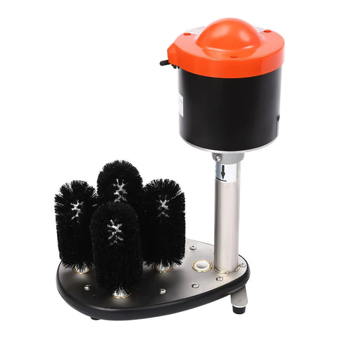 Heavy Duty Electric Commercial Glass Washer Slick Five Brush Upright Setup For Fast Beer Mugs Wine Glasses And Champagne Flute Washes With Zero Sweat Motor Cleaning In Bold Red Steel side view of machine with five brushes and motor