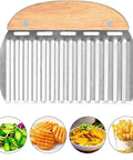 Rpanle crinkle cutter with wooden top and stainless steel blade for crinkle-cut fries and vegetables