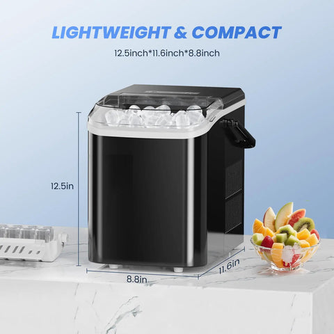 Top Notch Portable Ice Maker Creating Nine Bullet Cubes In Six Minutes, slays summer heat with compact dimensions.