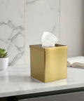 Gold Plated Tissue Box Cover Holder, Square Luxury Tissue Box Holder For Bathroom Vanity Office Bedroom Living Room on marble countertop