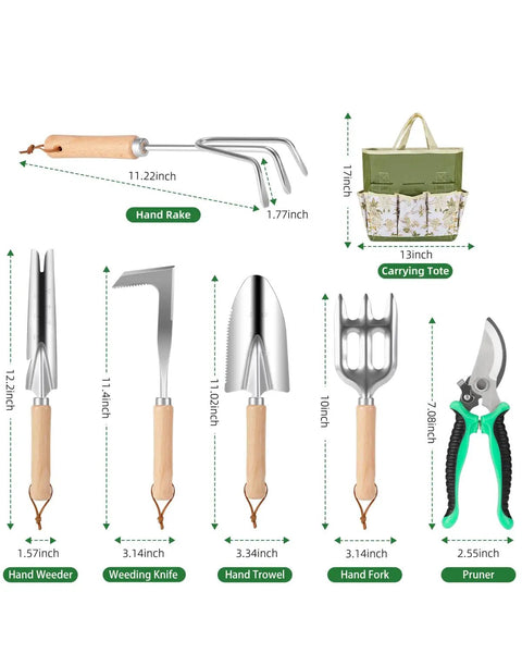 9-Piece Premium Gardening Tool Set For Women With Heavy Duty Stainless Steel Rust-Proof Tools And Fashion Storage Tote
