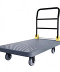 Heavy Duty Flatbed Trolley Cart With Foldable Handle Perforated Deck And Quiet 6 Inch Wheels With Brakes Black For Moving Bulk Items And Heavy Gear Safely, gray deck