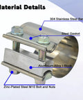 2.25 Inch Exhaust Clamp Stainless Steel Lap Joint Band Clamp Sleeve For 2.25 Inch OD Pipes ID 2.25 Inch Butt Joint With M10 Bolt