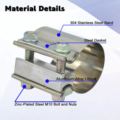 2.25 Inch Exhaust Clamp Stainless Steel Lap Joint Band Clamp Sleeve For 2.25 Inch OD Pipes ID 2.25 Inch Butt Joint With M10 Bolt