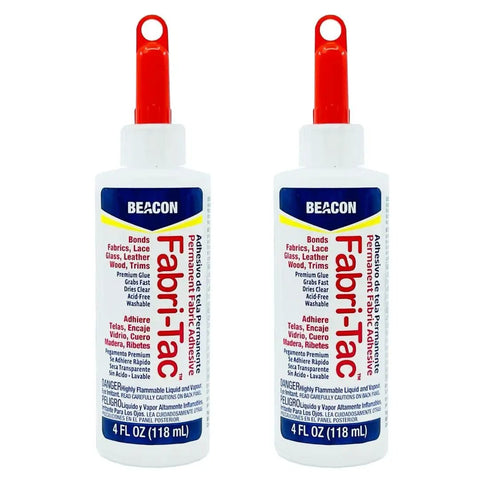 Fabri-Tac Premium Fabric Glue Quick-Drying Crystal Clear Permanent Bond For Fabrics Canvas Lace Wood And More 4-Ounce 2-Pack Bottles