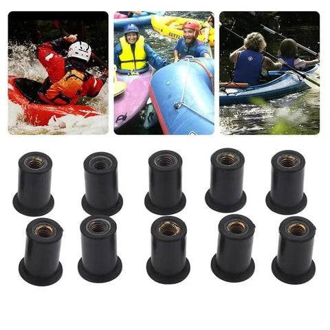 No Sweat 10 Pack M4 M5 M6 Rubber Well Nuts for Motorcycle Windshield Fairing and Boat Mounting, heavy duty neoprene fasteners.
