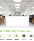 Two Pack 1x2 Ft LED Flat Panel Light With 3CCT Selectable in modern office setting