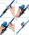 Assembly steps for Portable Kids Fishing Rod Set 2 Pack Telescopic Poles With Rod And Reel Combos All In One Kit Including Net Bucket Tackle Box Lures For Boys And Girls Beginner Friendly Youth Toddler Fishing Gear Blue And Orange.