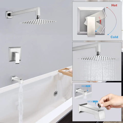 Brushed Nickel Shower Trim Kit With Valve Included, All-In-One Tub And Shower Faucet Set, Stainless Steel System In Action