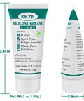 KEZE silicone grease with PTFE; 1 oz tube, teal label, front and side views