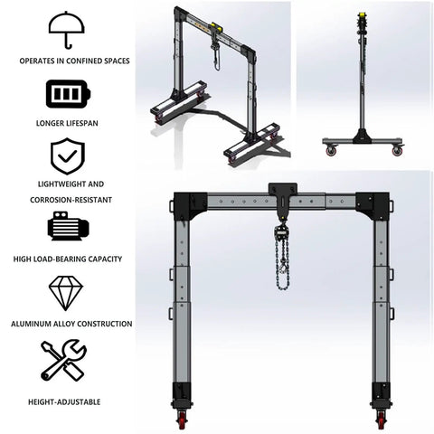 Badass Portable Gantry Crane With Two Thousand Kg Capacity And Quick Adjust High Strength Aluminum Tower Design for lifting engines.