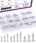 304 Stainless Steel Clevis Pin Set Kit, 64 Pieces, M3 M4 M5, 12 Pin Types Including Flat Head With Hole, T Shape And Round Pins, Durable Hardware Assortment In Clear Plastic Box For Tools And Projects.