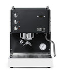 Premium Compact Home Espresso Maker Paired With Precision Burr Grinder Featuring Pid Temperature Lock For Hella Rich Extraction And Ready To Rock Convenience front view with control panel and portafilter.