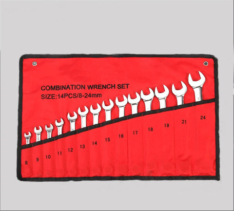 14 Piece Ratchet Wrench And Spanner Set With Fixed Head Handles For Tight Spaces Durable Anti Rust Finish Hand Tools Kit in red case