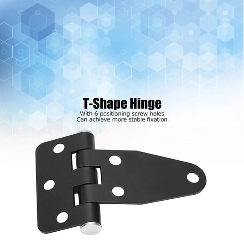 Stainless Steel T Hinges Set For Doors And Gates, Heavy Duty T Strap Hardware, black finish, six-hole mounting shown