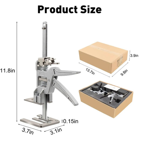 2 Piece Adjustable Hand Jack Lifter Set, 440 Lb Heavy Duty Workhorse dimensions with packaging, ideal for leveling and tile placement.
