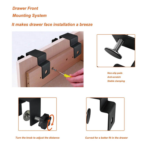 Two Pack Drawer Front Installation Clamps for Cabinets and DIY Woodworking Projects, Adjustable Drawer Fixing Clips being used