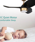 36 Inch Quiet DC Motor Ceiling Fan With 6 Speeds, Dimmable LED Light, 3 Blades, Black Gold Finish over sleeping child