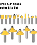15 Piece One Quarter Inch Shank Tungsten Carbide Router Bit Set For Woodworking Pros And DIYers Pro Grade Heavy Duty