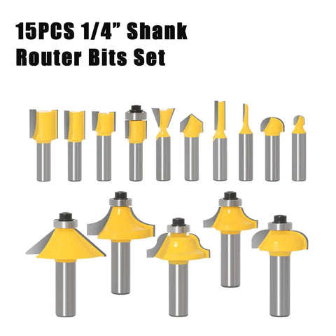 15 Piece One Quarter Inch Shank Tungsten Carbide Router Bit Set For Woodworking Pros And DIYers Pro Grade Heavy Duty