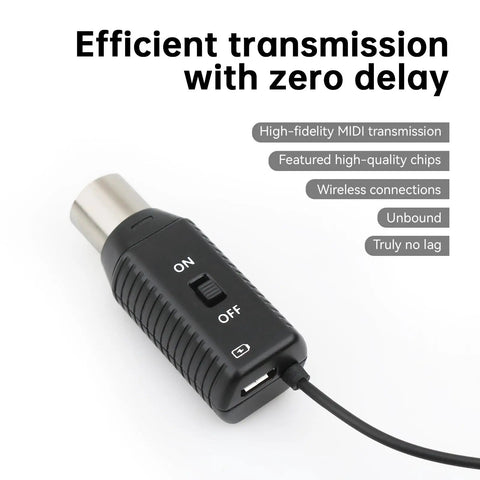 Ultra Low Latency Wireless MIDI Transmission System With USB Bluetooth For Mac iOS 5 Pin DIN Interface shown with on/off switch