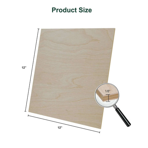 Baltic birch plywood sheet, 12 x 12 inches, 1/8 inch (3 mm) thick, front view
