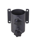 Heavy Duty Metal Patio Umbrella Holder Stand With Clip Mount Bracket, front view showing hand screws and mounting holes.