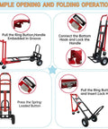 Simple opening and folding operation for Heavy Duty Convertible Hand Truck Dolly Cart With Four Smooth Rolling Wheels And 1000 Pound Capacity.
