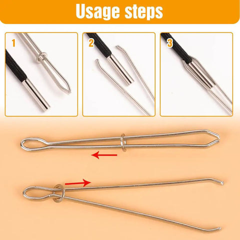 Effortless Drawstring Threader Clips Set For Hoodies Shorts And Pants 2024 New DIY Sewing Tool Kit with usage steps illustration