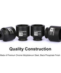Tough As Nails 1/2 Inch Drive Axle Nut Socket Set, 6 Point CR-MO Steel, 4 Piece, Sizes 1-13/16 to 2 Inch, black finish, front view