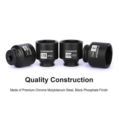 Tough As Nails 1/2 Inch Drive Axle Nut Socket Set, 6 Point CR-MO Steel, 4 Piece, Sizes 1-13/16 to 2 Inch, black finish, front view