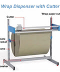 Hella Sturdy Wrap Dispenser With Cutter Rolling Wrapping Paper Holder For Bubble Wrap And Tape, shows cutter, frame, and wrap paper outlet.