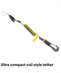 Ultra Compact Clip To Loop Coil Tether For Small Objects With Swivel Snap D Ring Attachment And Side Release Loop