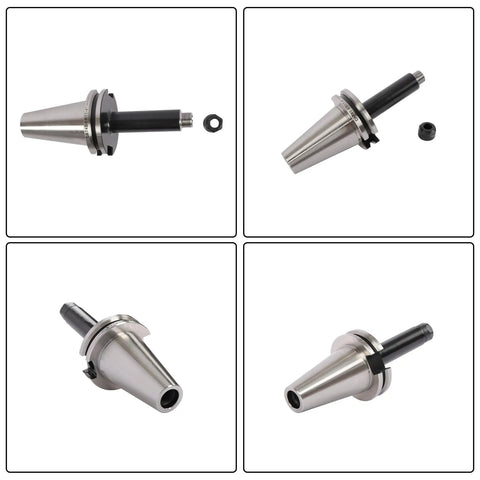 Pro Grade Cat40 Er11 Collet Chuck Tool Holder Eight Pack with extended gauge, metal construction, designed for precision machining.