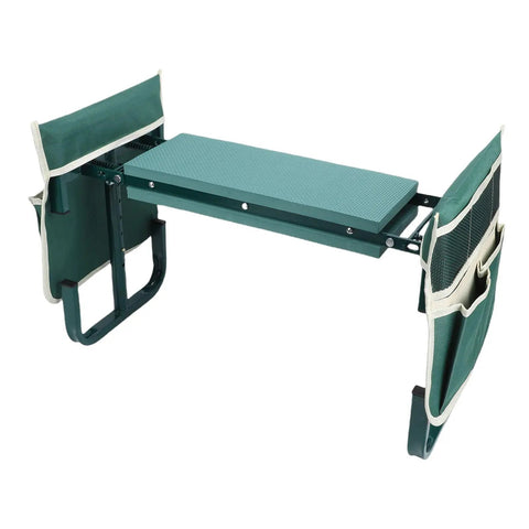 Adjustable Garden Kneeler Bench Folding Seat With 400 Lb Capacity Dual Function Stool Wide Padded Kneeling Pad Portable Green Garden Stool With 2 Tool Pouches For Easy Weeding Planting And Potting Tasks