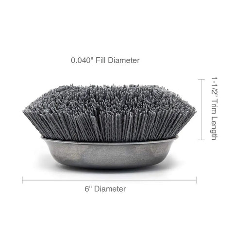 Abrasive Cup Brush Silicon Carbide For High Speed Sanding 6 Inch Diameter 6000 Max RPM Quick Change ATB Uni Lok System One Quarter Inch Shank Durable Backing For CNC Machines Automatic Equipment And Robotic Cells