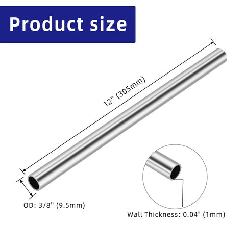 Two Pack Three Eighths Inch OD Stainless Steel Round Tube 9.5mm 12 Inch Length Weldable 304 Stainless Tubing Built To Last Heavy Duty Industrial