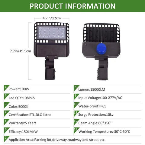 LED Parking Lot Light 200W Outdoor Shoebox Style With Knuckle Slip Fitter Mount Dusk To Dawn Photocell Sensor dimensions info