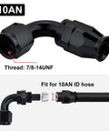 10AN PTFE Hose End Fitting 90 Degree Black For PTFE Fuel Line Only 2 Pack Heavy Duty Aluminum 6061 1500 PSI 7/8-14UNF Threads