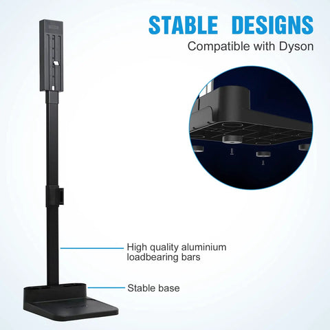 Dyson Vacuum Stand Wall Mount Docking Holder with high-quality aluminium bars, stable base, compatible with V6 to SV21 models.