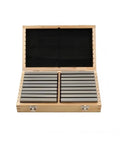 Heavy Duty Alloy Steel Parallel Pad Gauge Blocks 36 Piece Set in wooden case, organized for CNC milling and router setups.