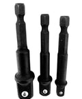 Impact Driver Socket Adapters 3 Piece Set With 1/4 Hex Shank To 1/4 Drive 1/4 Hex Shank To 3/8 Drive And 1/4 Hex Shank To 1/2 Drive