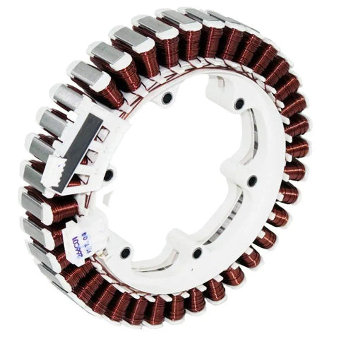 OEM Motor Stator Assembly for Washing Machines Replacement Kit with copper wiring and plastic frame, 11 in. diameter