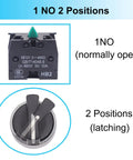 2 Pack 22mm 2 Position Maintained Selector Switch 1NO 10A 440V Latching Rotary Switch With Metal Head For Industrial Control Panels And Machine Control Push Button Style HB2 BD21 showing 1NO 2 positions and latching knob