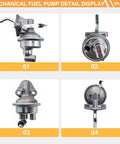 Multiple views of Beefed Up Fuel Lift Pump for Cummins 4B 4BT 4BTA 6B 6BT 6BTA engines, including front and side angles