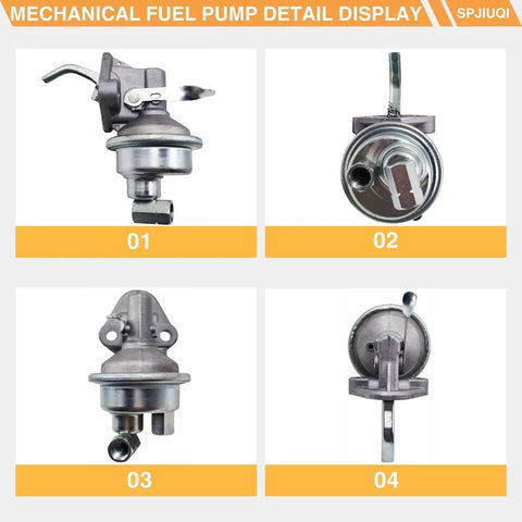 Multiple views of Beefed Up Fuel Lift Pump for Cummins 4B 4BT 4BTA 6B 6BT 6BTA engines, including front and side angles