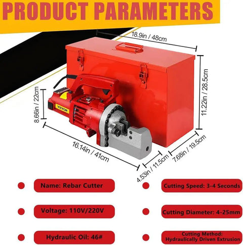 Electric Rebar Cutter With Hydraulic Pump, 1250W And 1700W Dual Motor, product parameters with dimensions and specs
