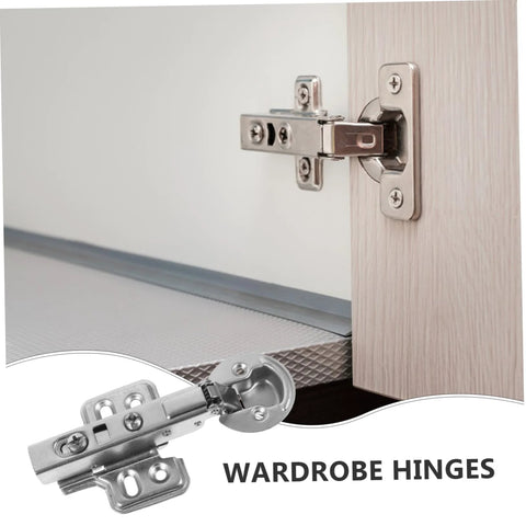 Stainless steel cabinet door hinges with hydraulic buffer, 2-pack, installed on a wood cabinet door
