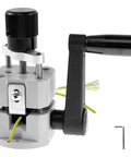 Hella Tough Manual Drill Powered Wire Stripper Machine For Copper Cable Recycling Portable Scrap Wire Peeler Fits 2 To 20 Mm Gauge with adjustable guide and crank handle.
